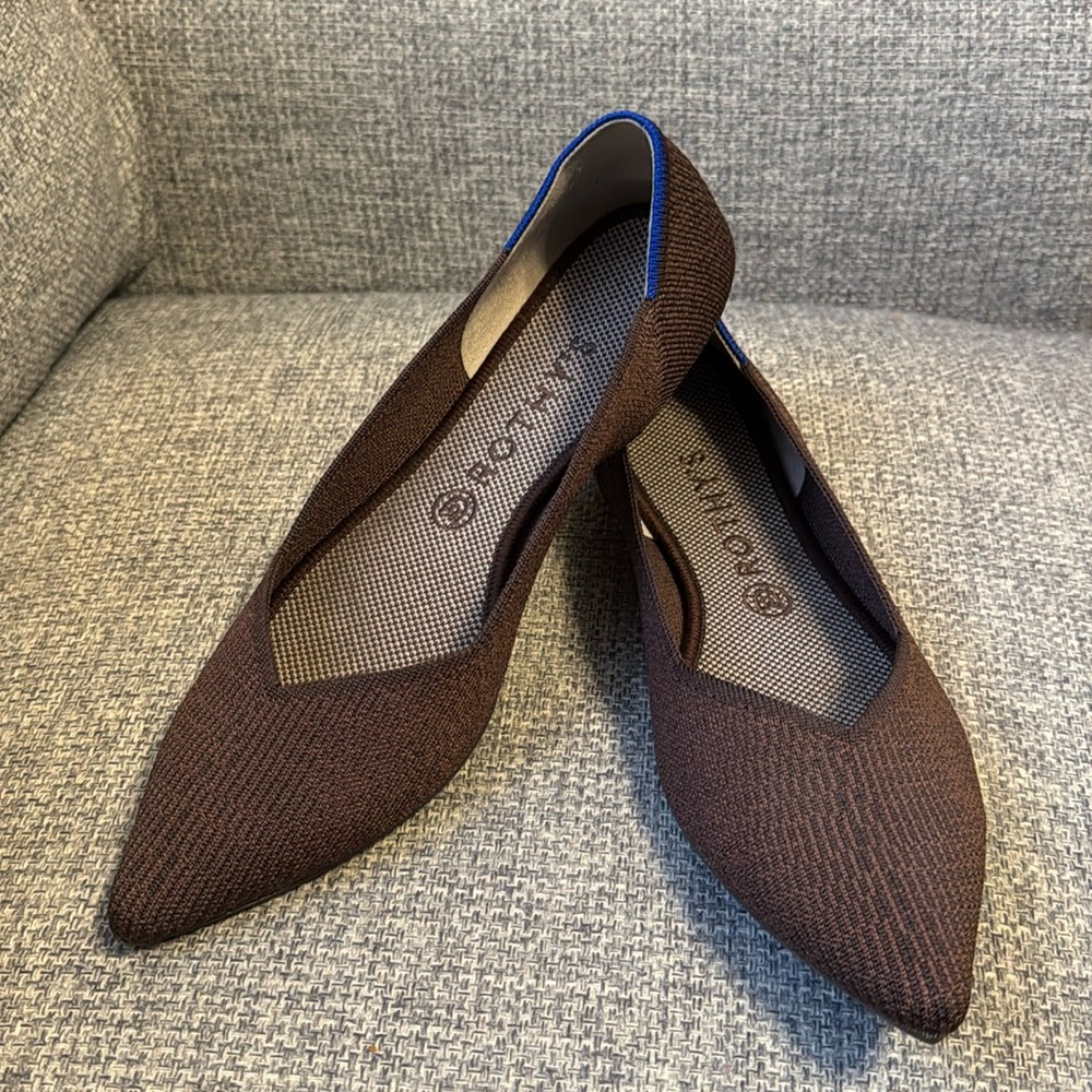 Rothy's Brown Flats with Blue Trim